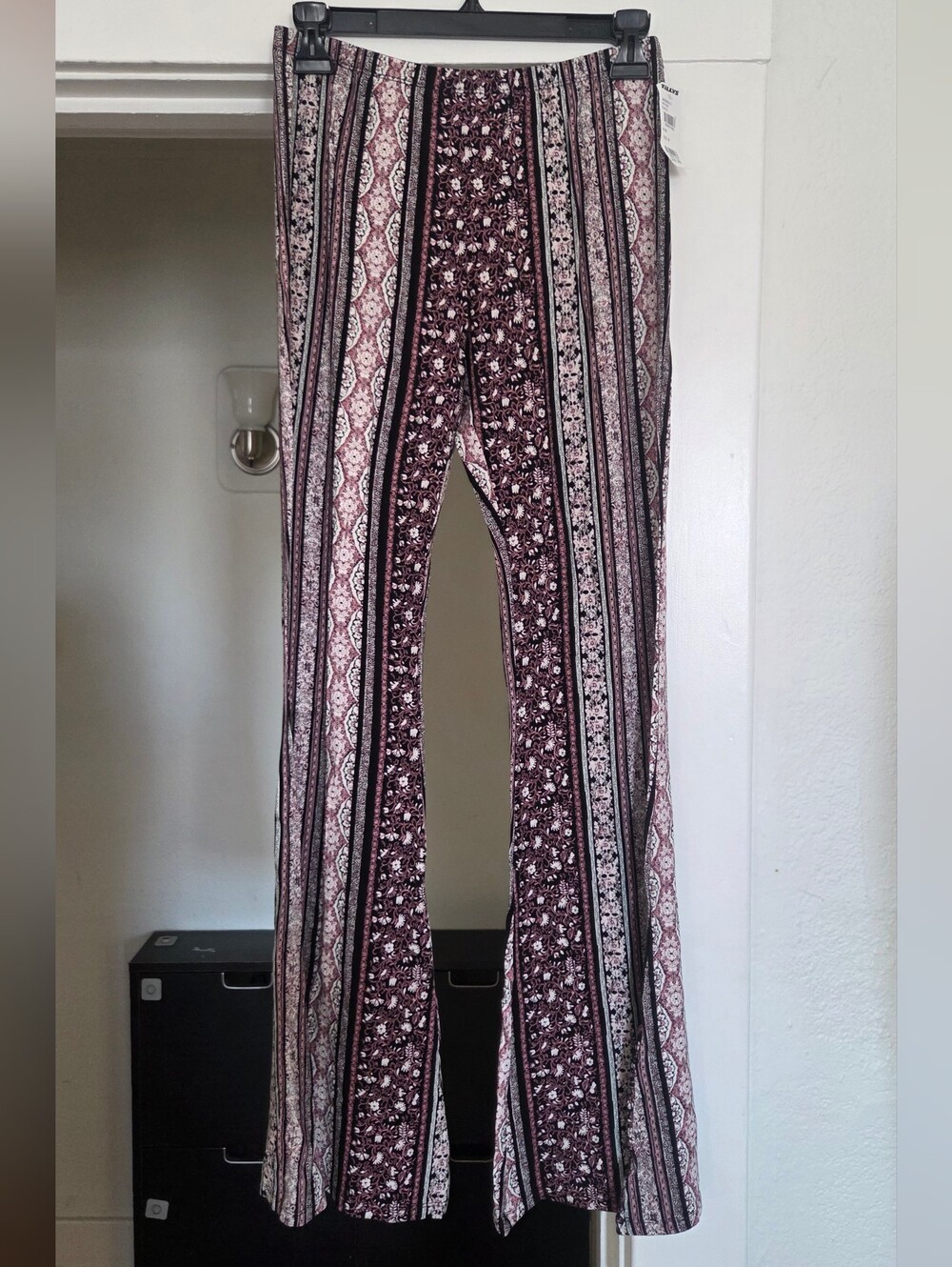 NWT Tilly's Maroon, Purple and Cream Striped Flare Wide-Leg Pants